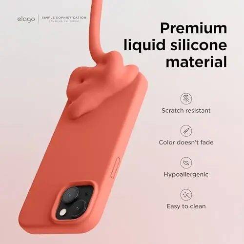 elago iPhone 15 bilan mos keladigan g‘ilof, suyuq silikonli g‘ilof, to‘liq himoya qoplamasi, zarbga chidamli, ingichka dizayn, tirnalishga qarshi yumshoq mikrofiber astar, 6,1 dyuym (Pomelo pushti) - 3