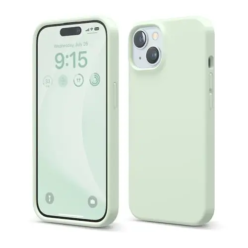 elago iPhone 15 Case bilan mos keladi, Suyuq silikon g'ilof, To'liq himoya qopqog'i, Zarba o'tkazmaydigan, Yengil dizayn, Chizishga qarshi yumshoq mikrofiber astar, 6,1 dyuym (Yalpiz) - ELAGO