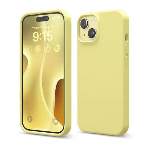 elago iPhone 15 Case bilan mos keladi, Suyuq silikon g'ilof, To'liq himoya qopqog'i, Zarba o'tkazmaydigan, Yupqa dizayn, Chizishga qarshi yumshoq mikrofiber astar, 6,1 dyuym (Sariq) - ELAGO