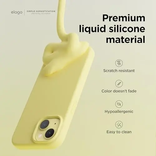 elago iPhone 15 Case bilan mos keladi, Suyuq silikon g'ilof, To'liq himoya qopqog'i, Zarba o'tkazmaydigan, Yupqa dizayn, Chizishga qarshi yumshoq mikrofiber astar, 6,1 dyuym (Sariq) - 3