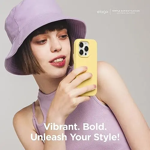 elago iPhone 15 Case bilan mos keladi, Suyuq silikon g'ilof, To'liq himoya qopqog'i, Zarba o'tkazmaydigan, Yupqa dizayn, Chizishga qarshi yumshoq mikrofiber astar, 6,1 dyuym (Sariq) - 6