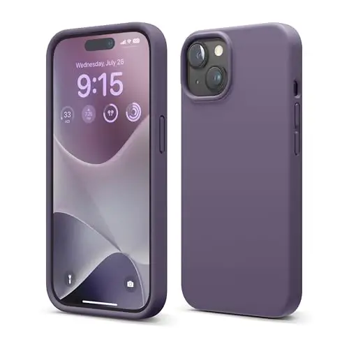 elago iPhone 15 Case bilan mos keladi, Suyuq silikon g'ilof, To'liq himoya qopqog'i, Zarba o'tkazmaydigan, Yupqa dizayn, Chizishga qarshi yumshoq mikrofiber astar, 6.1 dyuym (To'q lavanda) 