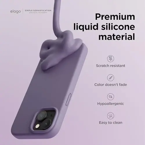 elago iPhone 15 Case bilan mos keladi, Suyuq silikon g'ilof, To'liq himoya qopqog'i, Zarba o'tkazmaydigan, Yupqa dizayn, Chizishga qarshi yumshoq mikrofiber astar, 6.1 dyuym (To'q lavanda) - 3
