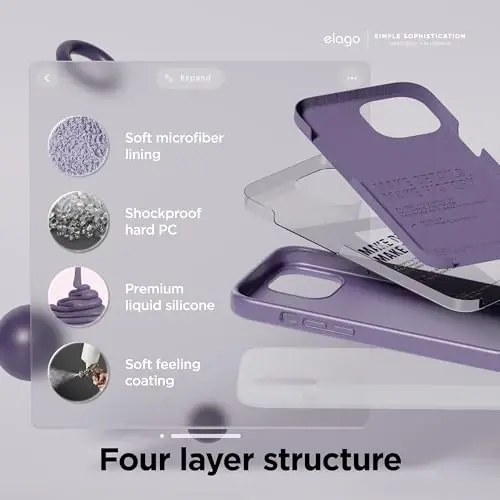 elago iPhone 15 Case bilan mos keladi, Suyuq silikon g'ilof, To'liq himoya qopqog'i, Zarba o'tkazmaydigan, Yupqa dizayn, Chizishga qarshi yumshoq mikrofiber astar, 6.1 dyuym (To'q lavanda) - 4