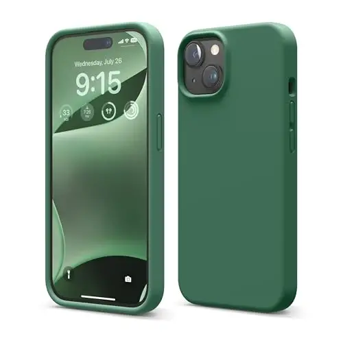 elago iPhone 15 Case bilan mos keladi, Suyuq silikon g'ilof, To'liq himoya qopqog'i, Zarba o'tkazmaydigan, Yupqa dizayn, Tirnalishga qarshi yumshoq mikrofiber astar, 6.1 dyuym (Alpine Green) - ELAGO
