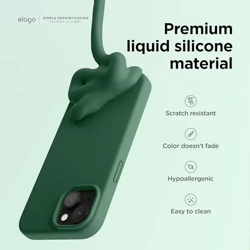 elago iPhone 15 Case bilan mos keladi, Suyuq silikon g'ilof, To'liq himoya qopqog'i, Zarba o'tkazmaydigan, Yupqa dizayn, Tirnalishga qarshi yumshoq mikrofiber astar, 6.1 dyuym (Alpine Green) - 3