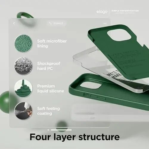 elago iPhone 15 Case bilan mos keladi, Suyuq silikon g'ilof, To'liq himoya qopqog'i, Zarba o'tkazmaydigan, Yupqa dizayn, Tirnalishga qarshi yumshoq mikrofiber astar, 6.1 dyuym (Alpine Green) - 4
