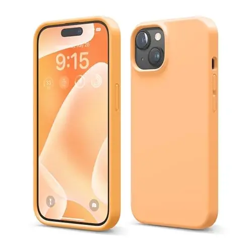 elago iPhone 15 Case bilan mos keladi, Suyuq silikon g'ilof, To'liq himoya qopqog'i, Zarba o'tkazmaydigan, Yupqa dizayn, Tirnalishga qarshi yumshoq mikrofiber astar, 6,1 dyuym (Apelsin) 