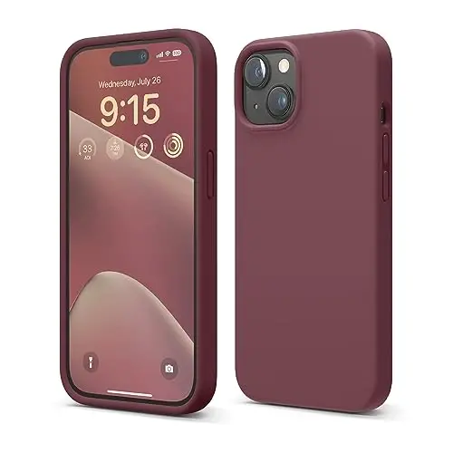 elago iPhone 15 Case bilan mos keladi, Suyuq silikon g'ilof, To'liq himoya qopqog'i, Zarba o'tkazmaydigan, Yupqa dizayn, Tirnalishga qarshi yumshoq mikrofiber astar, 6,1 dyuym (Burgundi) 