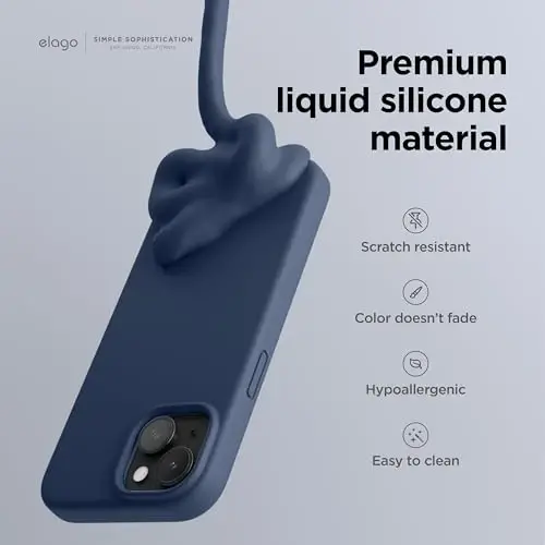 elago iPhone 15 Case bilan mos keladi, Suyuq silikon g'ilof, To'liq himoya qopqog'i, Zarba o'tkazmaydigan, Yupqa dizayn, Tirnalishga qarshi yumshoq mikrofiber astar, 6,1 dyuym (Jean Indigo) - 3