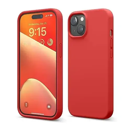 elago iPhone 15 Case bilan mos keladi, Suyuq silikon g'ilof, To'liq himoya qopqog'i, Zarba o'tkazmaydigan, Yupqa dizayn, Tirnalishga qarshi yumshoq mikrofiber astar, 6,1 dyuym (Qizil) - 1
