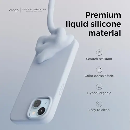 elago iPhone 15 Case bilan mos keladi, Suyuq silikon g'ilof, To'liq tana himoya qoplamasi, Zarba o'tkazmaydigan, Yupqa dizayn, Chizishga qarshi yumshoq mikrofiber astar, 6,1 dyuym (och ko'k) - 3
