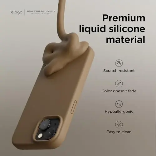 elago iPhone 15 Case bilan mos keladi, Suyuq silikon g'ilof, To'liq tana himoya qoplamasi, Zarba o'tkazmaydigan, Yupqa dizayn, Tirnalishga qarshi yumshoq mikrofiber astar, 6,1 dyuym (Jigarrang) - 3