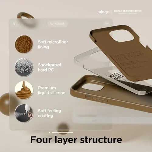 elago iPhone 15 Case bilan mos keladi, Suyuq silikon g'ilof, To'liq tana himoya qoplamasi, Zarba o'tkazmaydigan, Yupqa dizayn, Tirnalishga qarshi yumshoq mikrofiber astar, 6,1 dyuym (Jigarrang) - 4