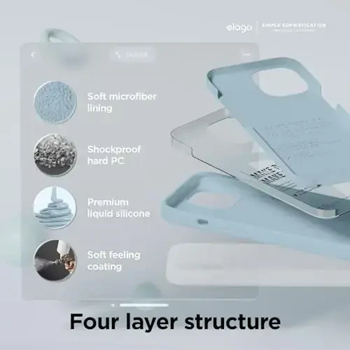 elago iPhone 15 Case bilan mos keladi, Suyuq silikon g'ilof, To'liq tana himoya qopqog'i, Zarba o'tkazmaydigan, Yupqa dizayn, Tirnalishga qarshi yumshoq mikrofiber astar, 6,1 dyuym (Moviy osmon) - 4