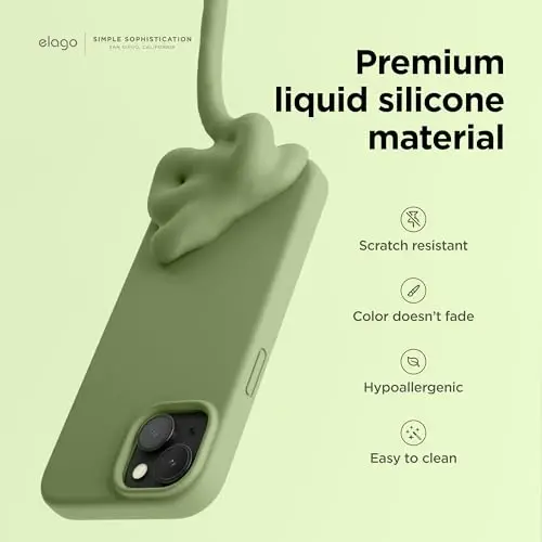 elago iPhone 15 Case bilan mos keladi, Suyuq silikonli g'ilof, To'liq himoya qoplamasi, Zarba o'tkazmaydigan, Yupqa dizayn, Tirnalishga qarshi yumshoq mikrofiber astar, 6.1 dyuym (Cedar Green) - 3