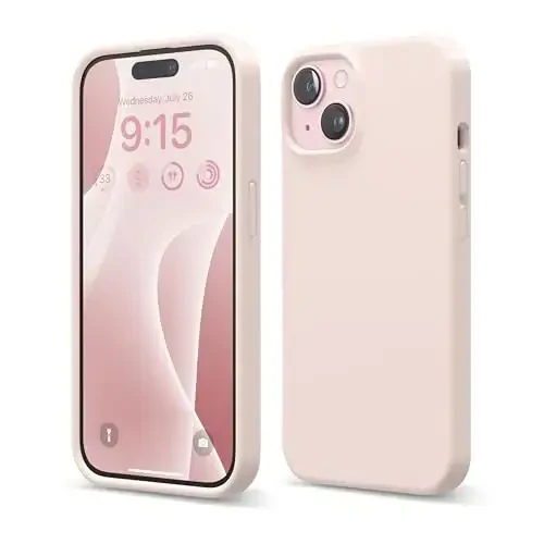 elago iPhone 15 Case bilan mos keladi, Suyuq silikonli g'ilof, To'liq himoya qopqog'i, Zarba o'tkazmaydigan, Ingichka dizayn, Tirnalishga qarshi yumshoq mikrofiber astar, 6,1 dyuym (Yoqimli pushti) - ELAGO