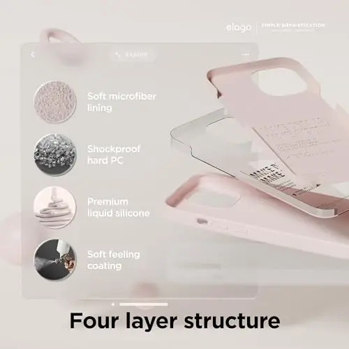elago iPhone 15 Case bilan mos keladi, Suyuq silikonli g'ilof, To'liq himoya qopqog'i, Zarba o'tkazmaydigan, Ingichka dizayn, Tirnalishga qarshi yumshoq mikrofiber astar, 6,1 dyuym (Yoqimli pushti) - 4