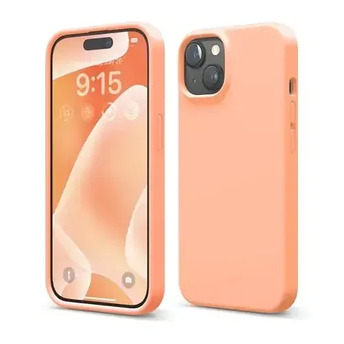 elago iPhone 15 Case bilan mos keladi, Suyuq silikonli g'ilof, To'liq himoya qopqog'i, Zarba o'tkazmaydigan, Yupqa dizayn, Chizilishga qarshi yumshoq mikrofiber astar, 6,1 dyuym (Losos) - ELAGO