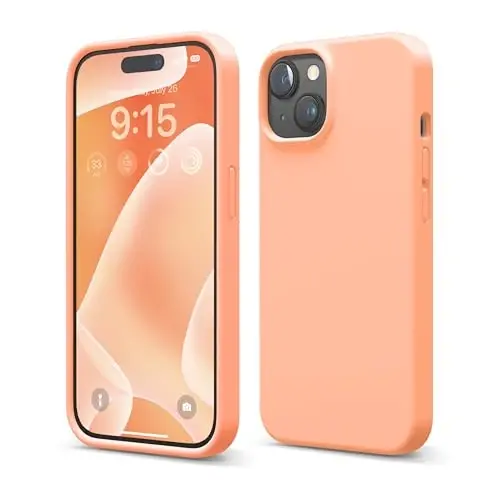 elago iPhone 15 Case bilan mos keladi, Suyuq silikonli g'ilof, To'liq himoya qopqog'i, Zarba o'tkazmaydigan, Yupqa dizayn, Chizilishga qarshi yumshoq mikrofiber astar, 6,1 dyuym (Losos) 