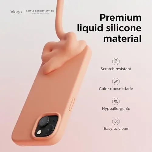 elago iPhone 15 Case bilan mos keladi, Suyuq silikonli g'ilof, To'liq himoya qopqog'i, Zarba o'tkazmaydigan, Yupqa dizayn, Chizilishga qarshi yumshoq mikrofiber astar, 6,1 dyuym (Losos) - 3