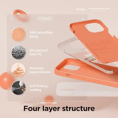 elago iPhone 15 Case bilan mos keladi, Suyuq silikonli g'ilof, To'liq himoya qopqog'i, Zarba o'tkazmaydigan, Yupqa dizayn, Chizilishga qarshi yumshoq mikrofiber astar, 6,1 dyuym (Losos) - 4