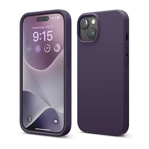 elago iPhone 15 Case bilan mos keladi, Suyuq silikonli g'ilof, To'liq himoya qopqog'i, Zarba o'tkazmaydigan, Yupqa dizayn, Tirnalishga qarshi yumshoq mikrofiber astar, 6,1 dyuym (To'q binafsha) - 1