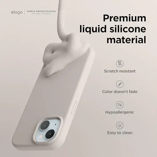elago iPhone 15 Case bilan mos keladi, Suyuq silikonli g'ilof, To'liq himoya qopqog'i, Zarba o'tkazmaydigan, Yupqa dizayn, Tirnalishga qarshi yumshoq mikrofiber astar, 6,1 dyuym (Tosh) - 3
