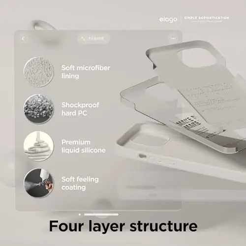 elago iPhone 15 Case bilan mos keladi, Suyuq silikonli g'ilof, To'liq himoya qopqog'i, Zarba o'tkazmaydigan, Yupqa dizayn, Tirnalishga qarshi yumshoq mikrofiber astar, 6,1 dyuym (Tosh) - 4