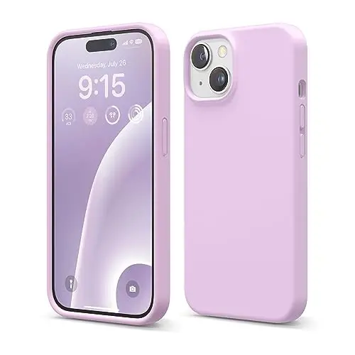 elago iPhone 15 Case bilan mos, Suyuq silikonli g'ilof, To'liq tana himoya qoplamasi, Zarba o'tkazmaydigan, Yupqa dizayn, Tirnalishga qarshi yumshoq mikrofiber astar, 6.1 dyuym (och binafsha) - 1