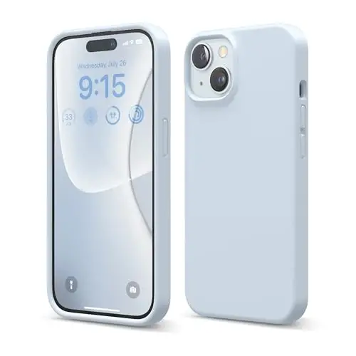 elago Compatible with iPhone 15 Case, Liquid Silicone Case, Full Body Protective Cover, Shockproof, Slim Design, Anti-Scratch Soft Microfiber Lining, 6.1 inch (Light Blue) - 1