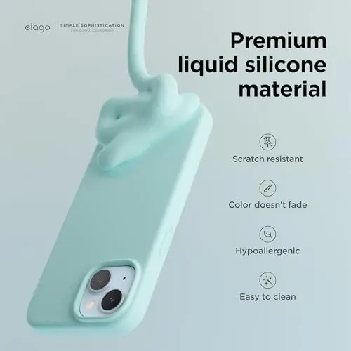 elago Compatible with iPhone 15 Case, Liquid Silicone Case, Full Body Protective Cover, Shockproof, Slim Design, Anti-Scratch Soft Microfiber Lining, 6.1 inch (Aqua Sky) - 3