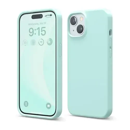 elago Compatible with iPhone 15 Case, Liquid Silicone Case, Full Body Protective Cover, Shockproof, Slim Design, Anti-Scratch Soft Microfiber Lining, 6.1 inch (Aqua Sky) - 1