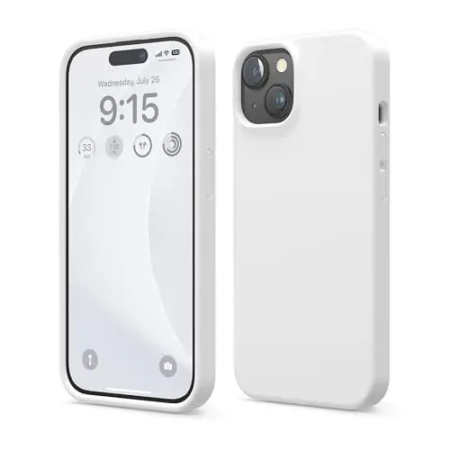 elago Compatible with iPhone 15 Case, Liquid Silicone Case, Full Body Protective Cover, Shockproof, Slim Design, Anti-Scratch Soft Microfiber Lining, 6.1 inch (White) - ELAGO