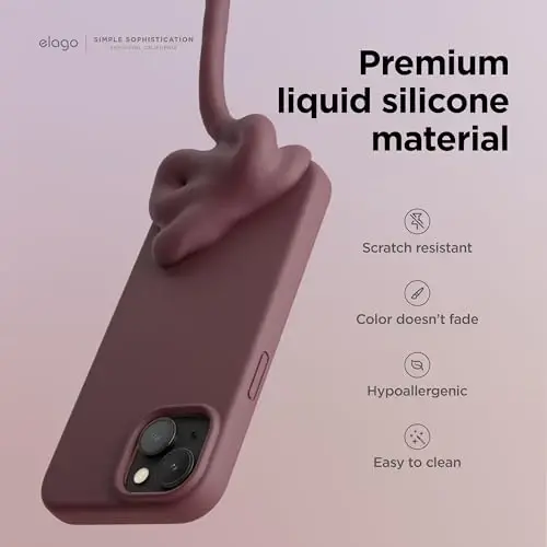 elago Compatible with iPhone 15 Case, Liquid Silicone Case, Full Body Protective Cover, Shockproof, Slim Design, Anti-Scratch Soft Microfiber Lining, 6.1 inch (Burgundy) - 3