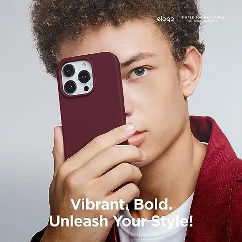 elago Compatible with iPhone 15 Case, Liquid Silicone Case, Full Body Protective Cover, Shockproof, Slim Design, Anti-Scratch Soft Microfiber Lining, 6.1 inch (Burgundy) - 6