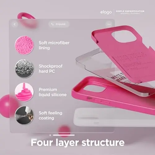 elago Premium Liquid Silicone Case for iPhone 15 | Full Body Protective Cover, Shockproof, Slim Design, Anti-Scratch Soft Microfiber Lining (Ice Red) - 4