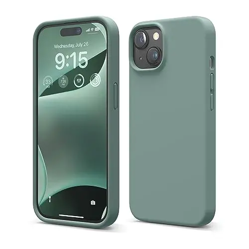 elago Compatible with iPhone 15 Case, Liquid Silicone Case, Full Body Protective Cover, Shockproof, Slim Design, Anti-Scratch Soft Microfiber Lining, 6.1 inch (Midnight Green) - 1