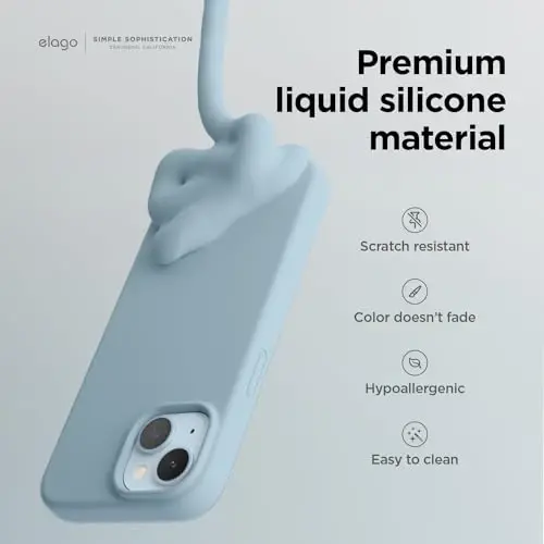 elago iPhone 15 Kılıfı ile Uyumlu, Sıvı Silikon Kılıf, Tam Gövde Koruyucu Kapak, Darbeye Dayanıklı, İnce Tasarım, Çizilmez Yumuşak Mikrofiber Astar, 6,1 inç (Gök Mavisi) - 3