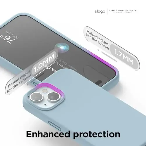 elago iPhone 15 Kılıfı ile Uyumlu, Sıvı Silikon Kılıf, Tam Gövde Koruyucu Kapak, Darbeye Dayanıklı, İnce Tasarım, Çizilmez Yumuşak Mikrofiber Astar, 6,1 inç (Gök Mavisi) - 5