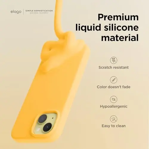 elago iPhone 15 Kılıfı ile Uyumlu, Sıvı Silikon Kılıf, Tam Gövde Koruyucu Kapak, Darbeye Dayanıklı, İnce Tasarım, Çizilmez Yumuşak Mikrofiber Astar, 6,1 inç (Güneş Işığı) - 3
