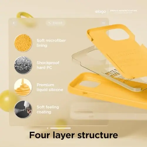 elago iPhone 15 Kılıfı ile Uyumlu, Sıvı Silikon Kılıf, Tam Gövde Koruyucu Kapak, Darbeye Dayanıklı, İnce Tasarım, Çizilmez Yumuşak Mikrofiber Astar, 6,1 inç (Güneş Işığı) - 4