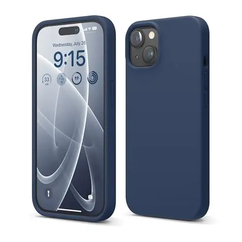 elago Compatible with iPhone 15 Case, Liquid Silicone Case, Full Body Protective Cover, Shockproof, Slim Design, Anti-Scratch Soft Microfiber Lining, 6.1 inch (Jean Indigo) - ELAGO
