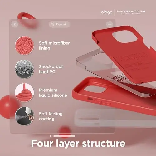 elago Compatible with iPhone 15 Case, Liquid Silicone Case, Full Body Protective Cover, Shockproof, Slim Design, Anti-Scratch Soft Microfiber Lining, 6.1 inch (Red) - 4