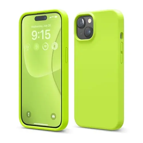 elago Compatible with iPhone 15 Case, Liquid Silicone Case, Full Body Protective Cover, Shockproof, Slim Design, Anti-Scratch Soft Microfiber Lining, 6.1 inch (Lime Green) - 1