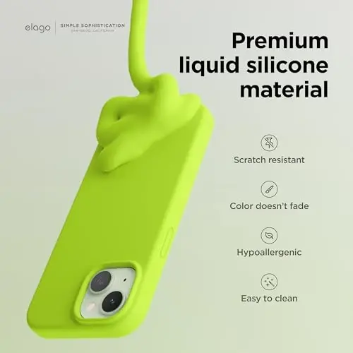 elago Compatible with iPhone 15 Case, Liquid Silicone Case, Full Body Protective Cover, Shockproof, Slim Design, Anti-Scratch Soft Microfiber Lining, 6.1 inch (Lime Green) - 3
