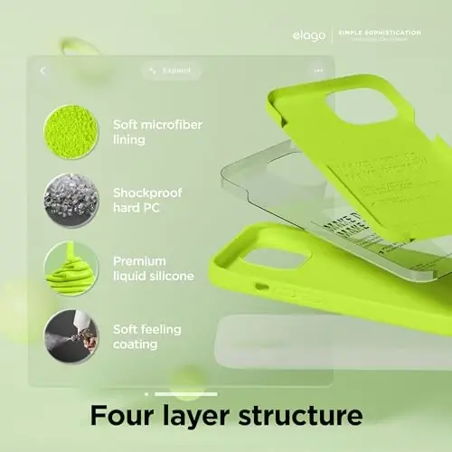 elago Compatible with iPhone 15 Case, Liquid Silicone Case, Full Body Protective Cover, Shockproof, Slim Design, Anti-Scratch Soft Microfiber Lining, 6.1 inch (Lime Green) - 4