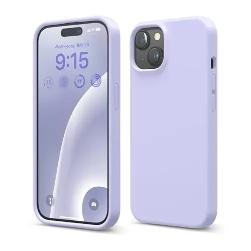 elago iPhone 15 Kılıfı ile Uyumlu, Sıvı Silikon Kılıf, Tam Gövde Koruyucu Kapak, Darbeye Dayanıklı, İnce Tasarım, Çizilmez Yumuşak Mikrofiber Astar, 6,1 inç (Mor) - 1