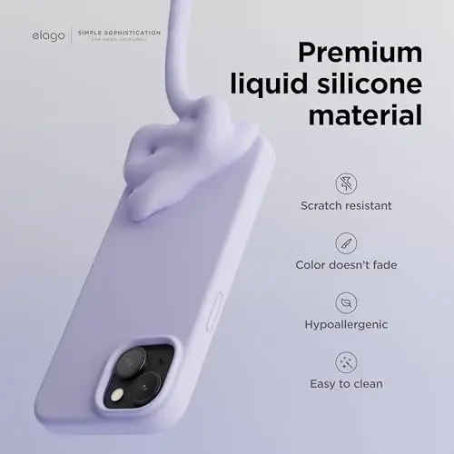 elago iPhone 15 Kılıfı ile Uyumlu, Sıvı Silikon Kılıf, Tam Gövde Koruyucu Kapak, Darbeye Dayanıklı, İnce Tasarım, Çizilmez Yumuşak Mikrofiber Astar, 6,1 inç (Mor) - 3
