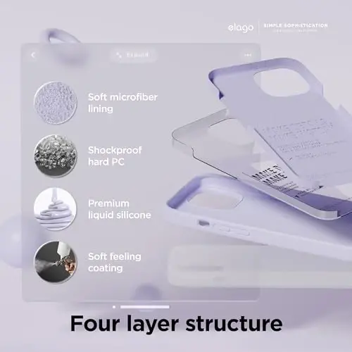 elago iPhone 15 Kılıfı ile Uyumlu, Sıvı Silikon Kılıf, Tam Gövde Koruyucu Kapak, Darbeye Dayanıklı, İnce Tasarım, Çizilmez Yumuşak Mikrofiber Astar, 6,1 inç (Mor) - 4